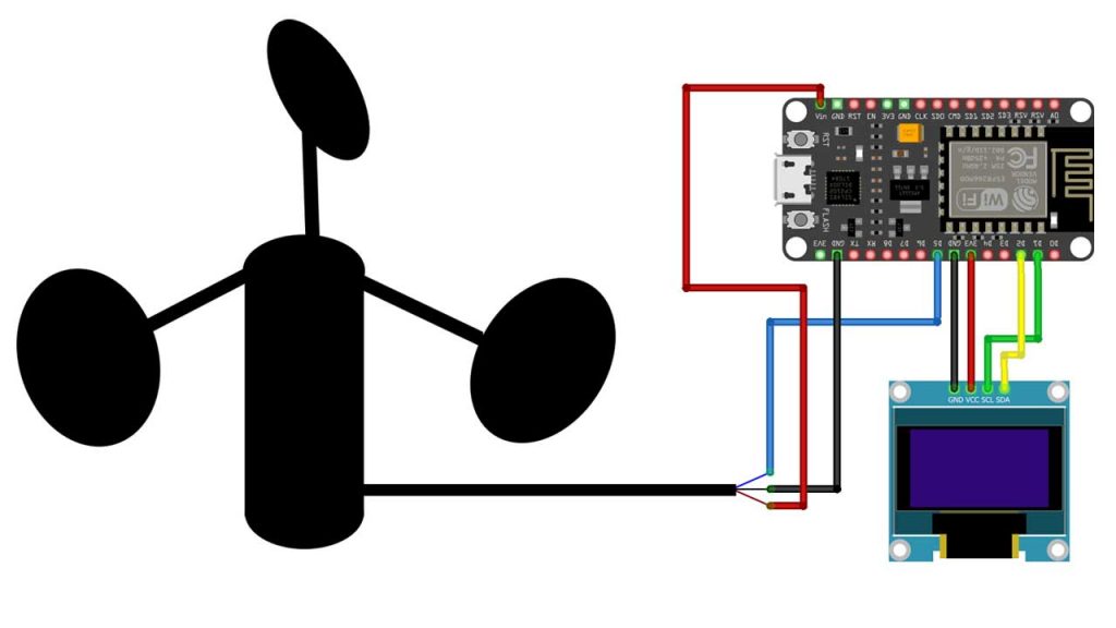 Circuit Diagram of IoT based Anemometer using ESP8266 & Arduino IoT Cloud