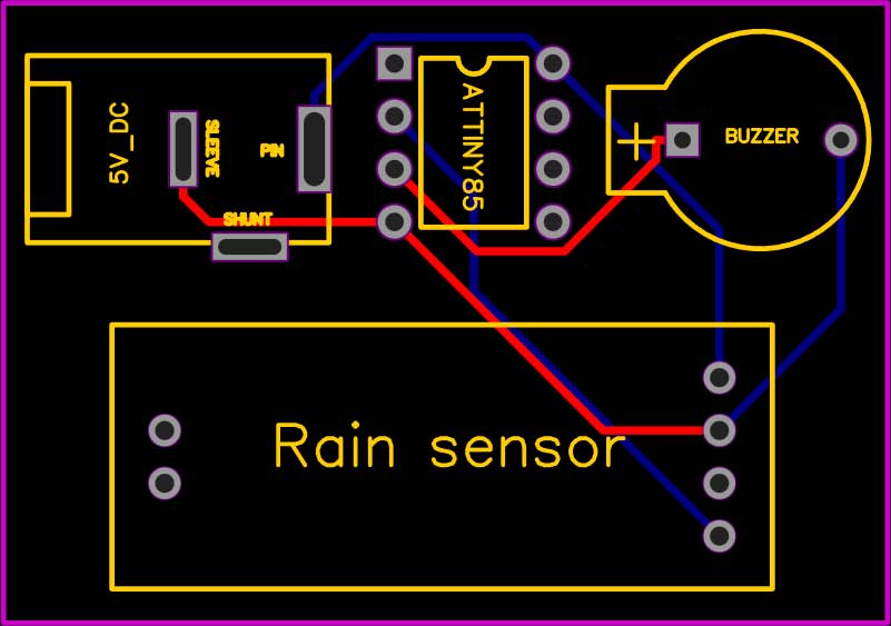 Attiny85 Rain Detector Circuit PCB