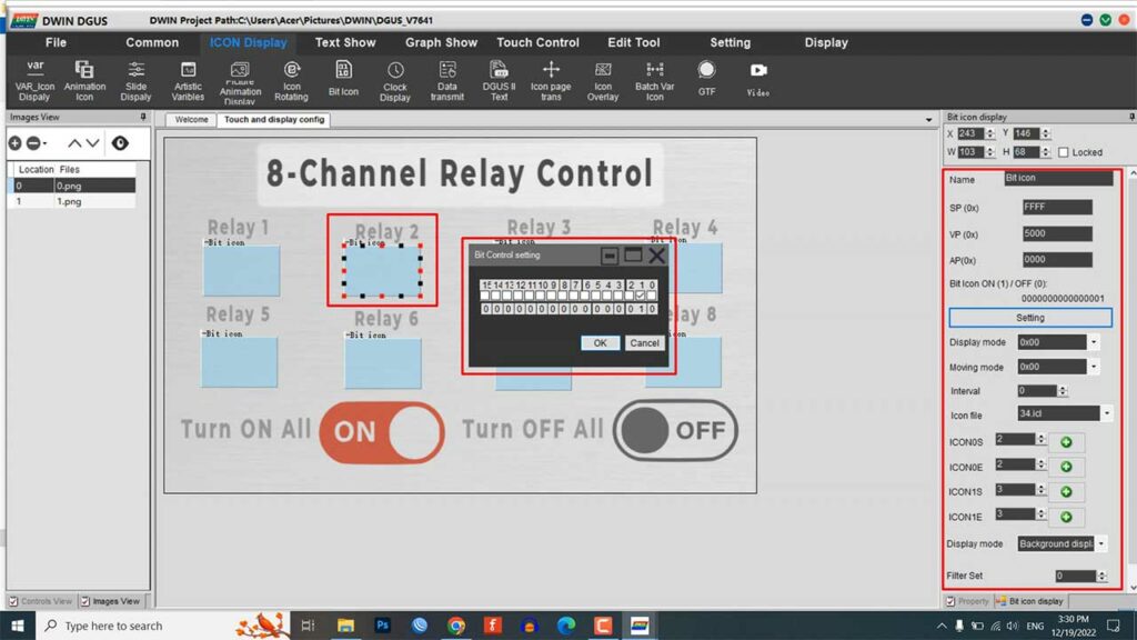 Bit control settings for second relay