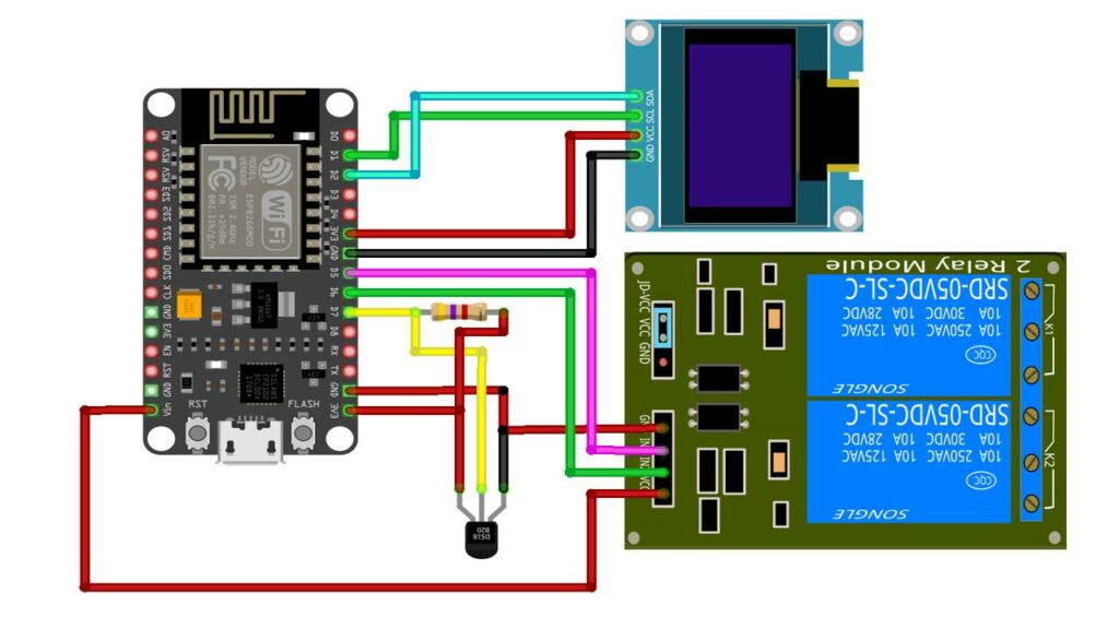 Circuit Diagram of Temperature Control with ESP8266 & AsyncWebServer