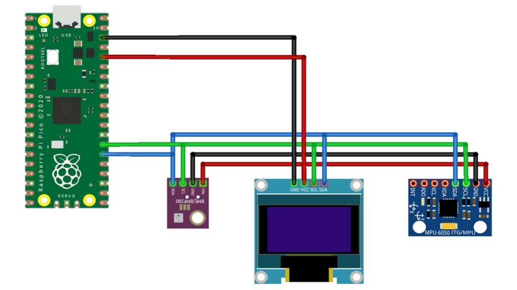 Circuit Diagaram How to use I2C Pins in Raspberry Pi Pico using MycroPython