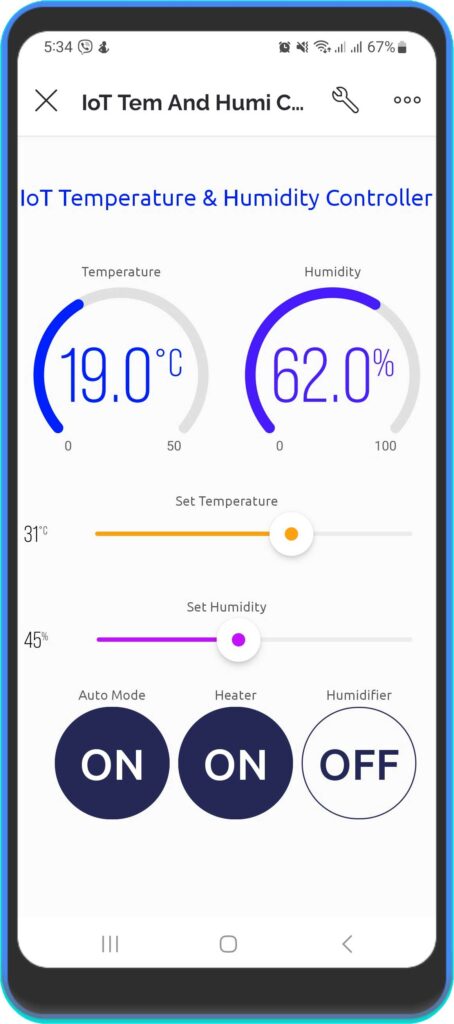 Mobile dashboard setup for IoT Temperature and Humidity Controller