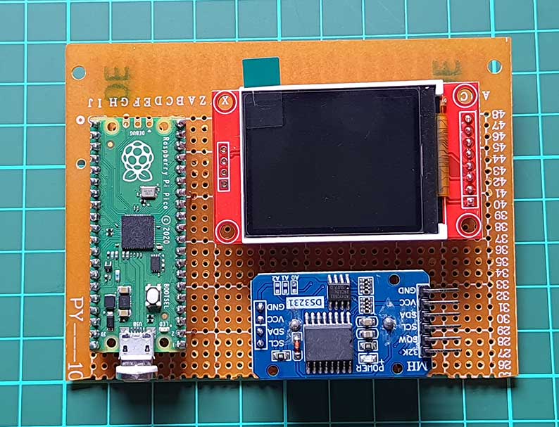 Circuit Connection of Raspberry pi pico with DS3231 RTC Module & ST7735 LCD Display