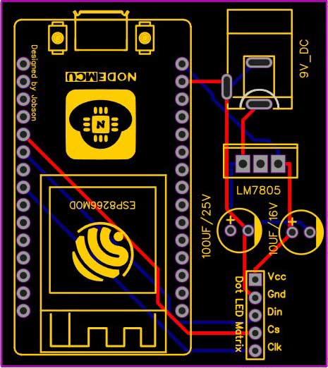PCB for Smart Notice Board with ESP8266 & Dot Matrix LED Display