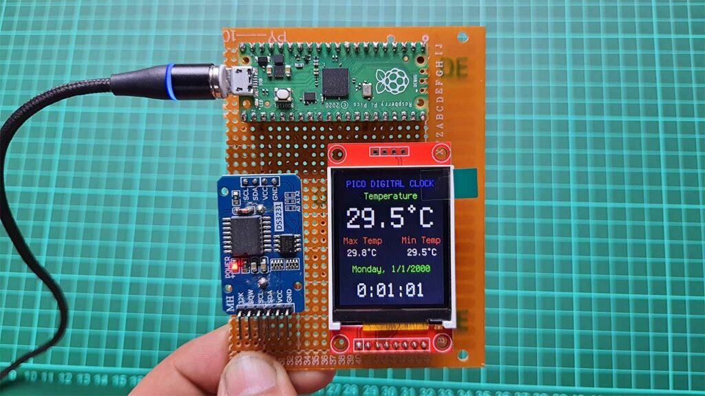 Realtime Clock with Temperature Monitoring system on Raspberry Pi Pico