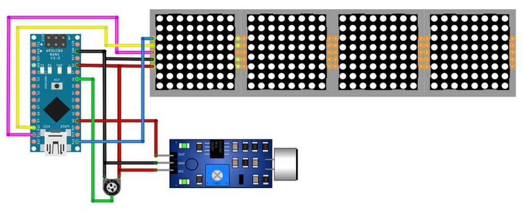 Circuit Diagram of Audio Spectrum Visualizer Using Arduino & Matrix Display