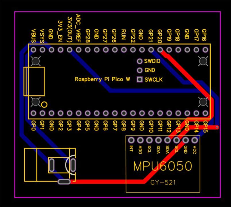 PCB for monitoring Tilt angles on MPU6050
