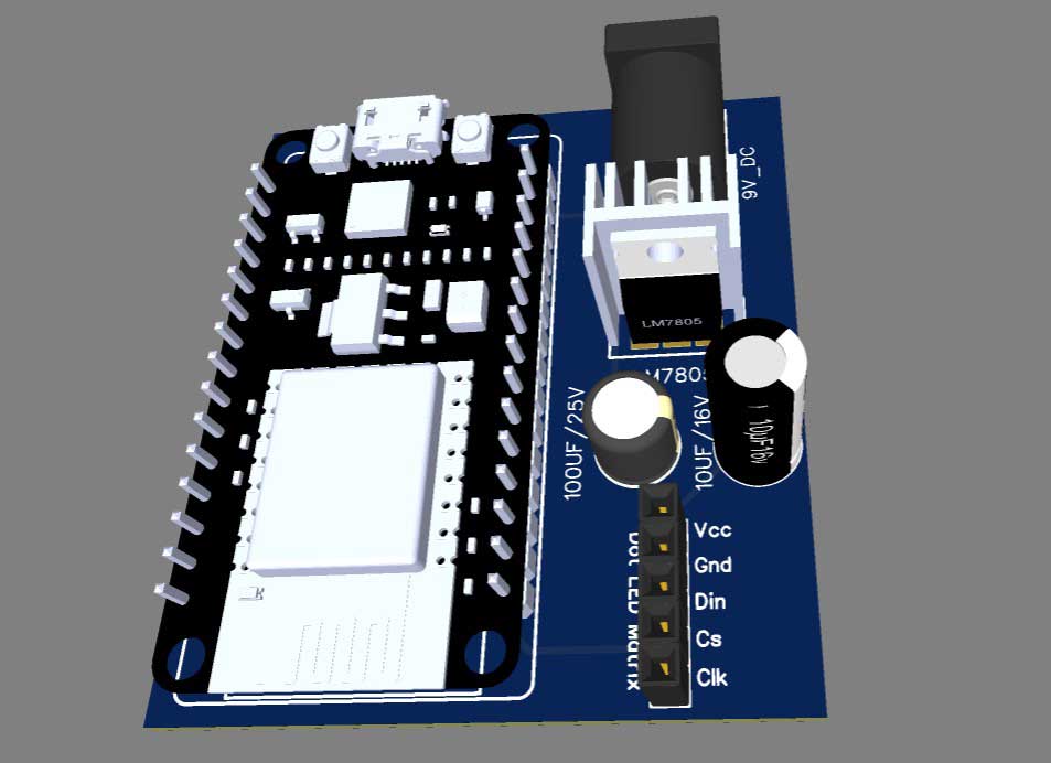 3D PCB for Smart Notice Board with ESP8266 & Dot Matrix LED Display