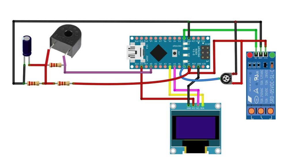 Overcurrent Protection Circuit using Arduino & CT Sensor Circuit Diagram