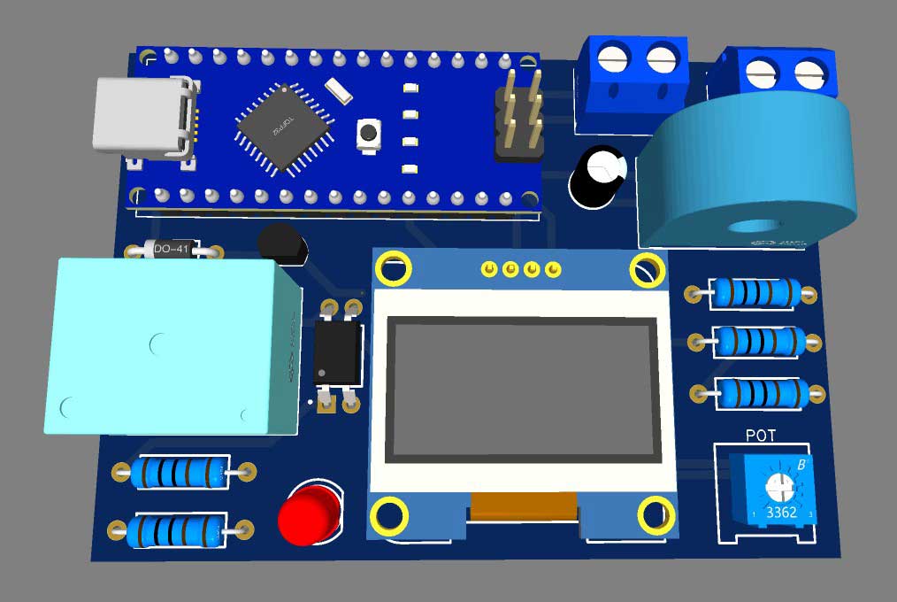 PCB for Overcurrent Protection Circuit using Arduino & CT Sensor